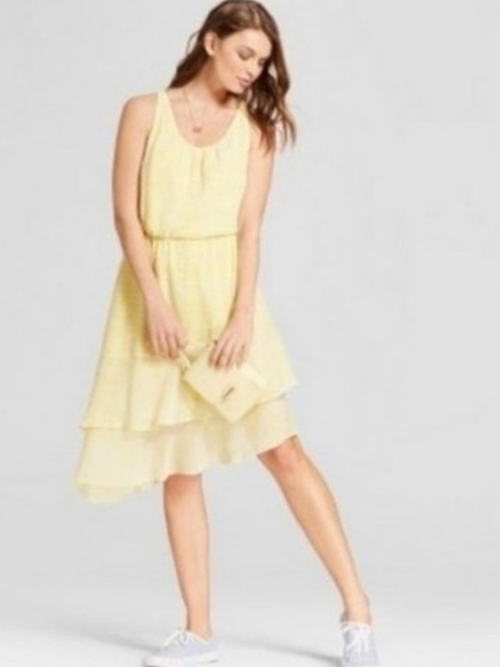 A New Day Target Brand  yellow gingham print asymmetrical dress Sz Large
